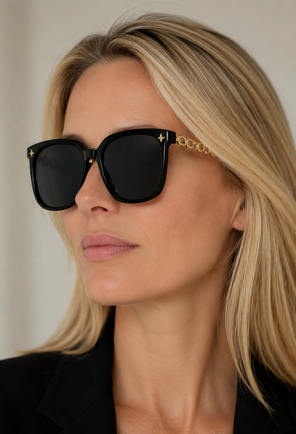 Lunettes de Soleil Carrées Femme – Branches Dorées